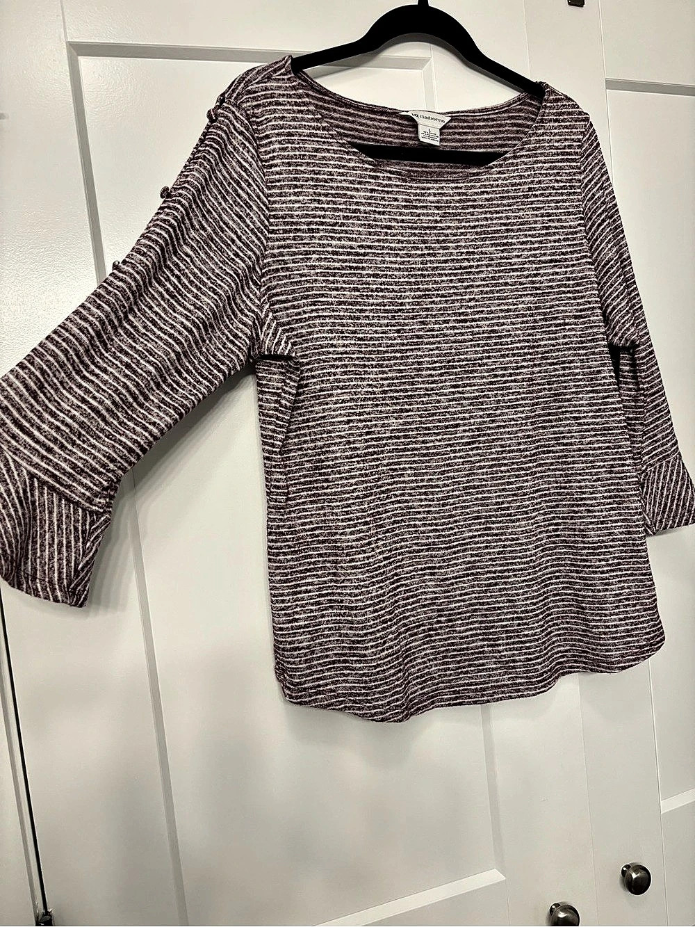 Liz Claiborne Striped Tunic in Purple & White Size Large
